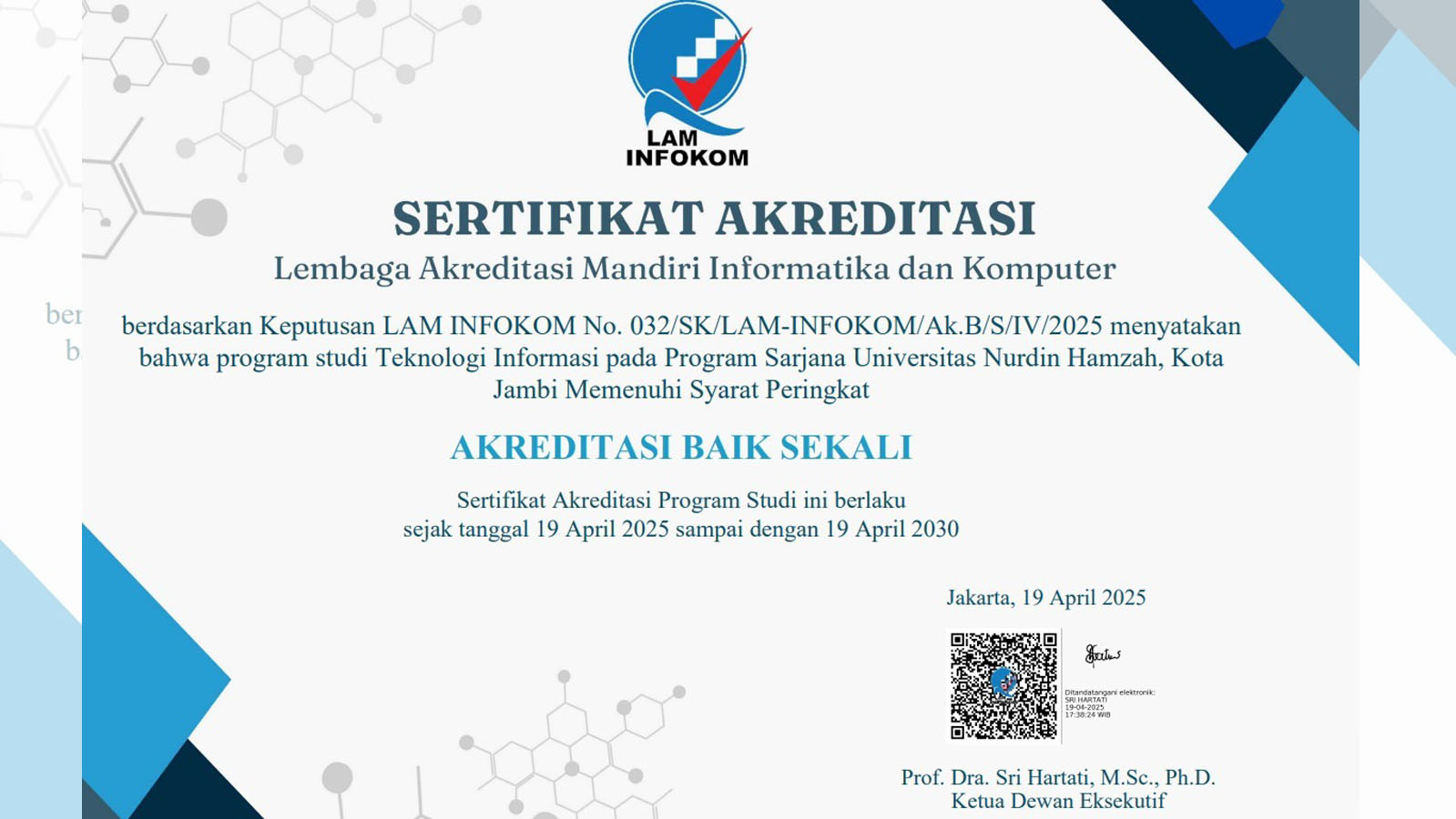 Prodi Teknologi Informasi (TEKNOSI) Raih Akreditasi "Baik Sekali" dari LAM INFOKOM